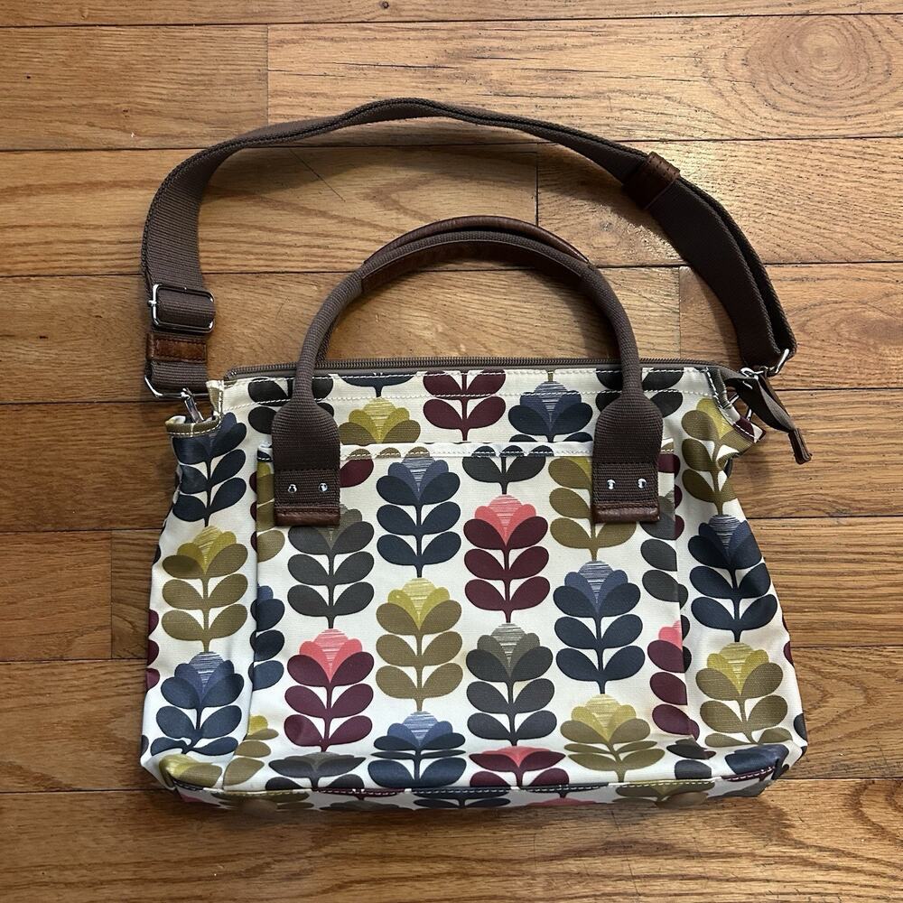 Orla Kiely Etc Floral Stem Print Laminate Canvas Shoulder Purse Bag